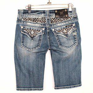 😊 Miss Me Denim Jean Sequin Rivet Bermuda Shorts